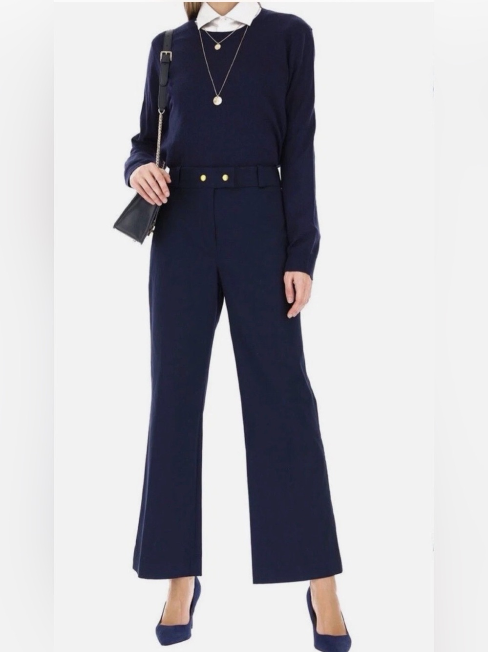 Tory Burch Navy "Maddie" Cotton Blend Wide-Leg Crop Pants